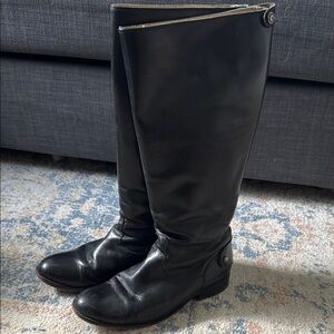 FRYE AND CO. Black Leather Knee-High Boots- extended calf